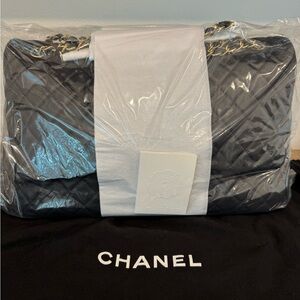 Authentic Chanel Airline Calfskin Quilted XXL Travel Flap Bag Black